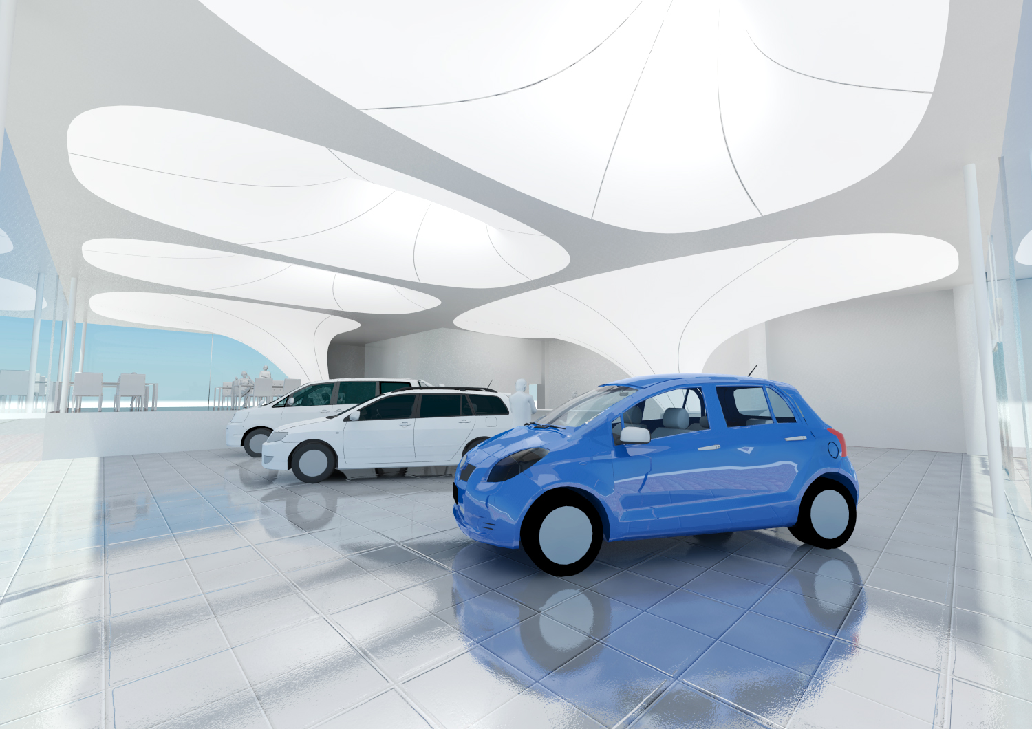 丰田汽车经销商的白色布料天花板设计-12