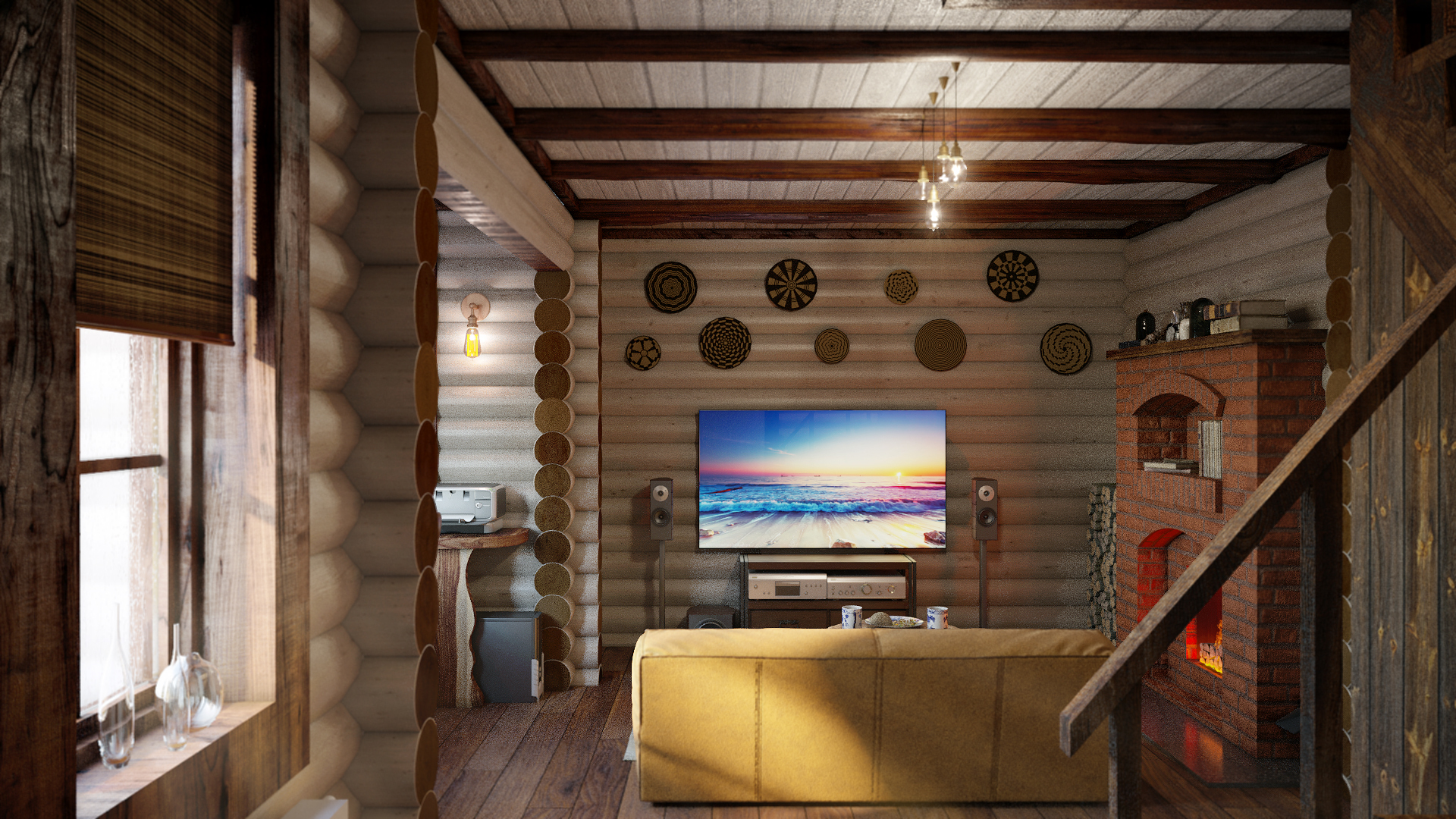 Варианты интерьера в срубе.-51