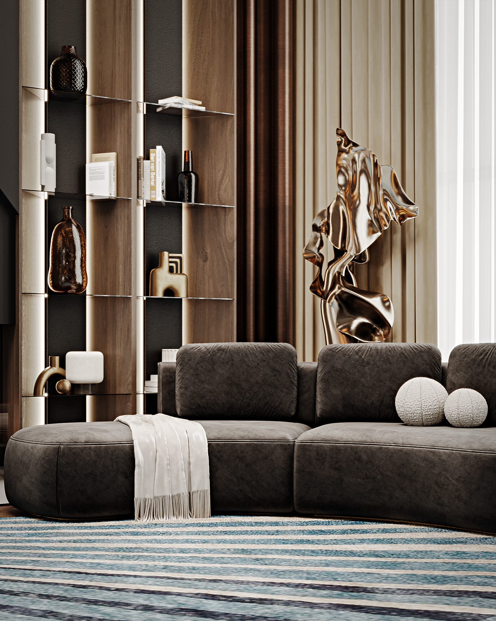 Modern living space with bronze details-13