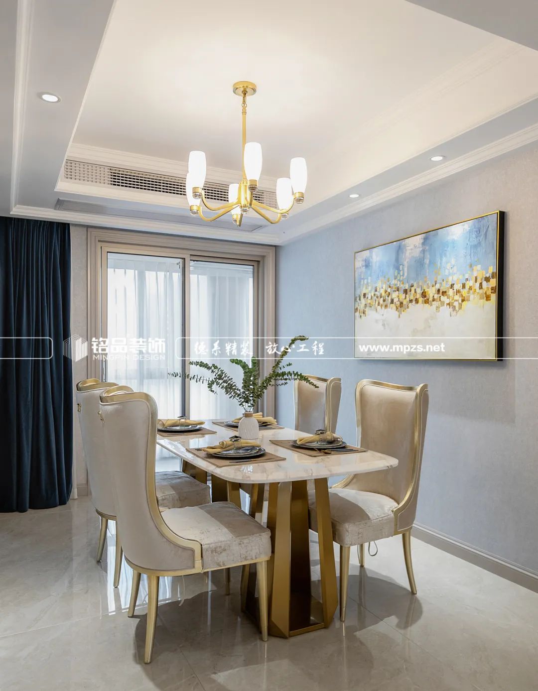 150㎡美式轻奢婚房，沁蓝米咖配色展现小资情调-40