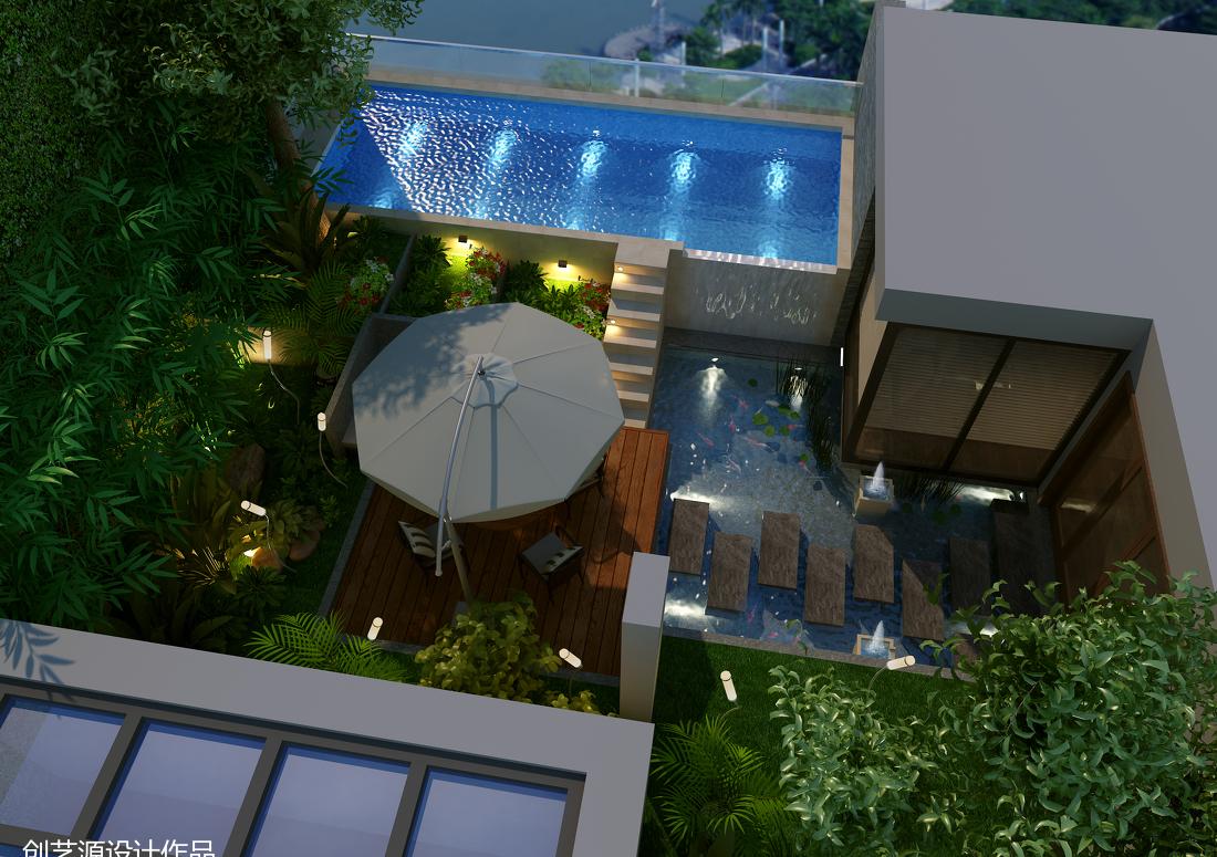 
屋顶拥有花园游泳池的家 -0