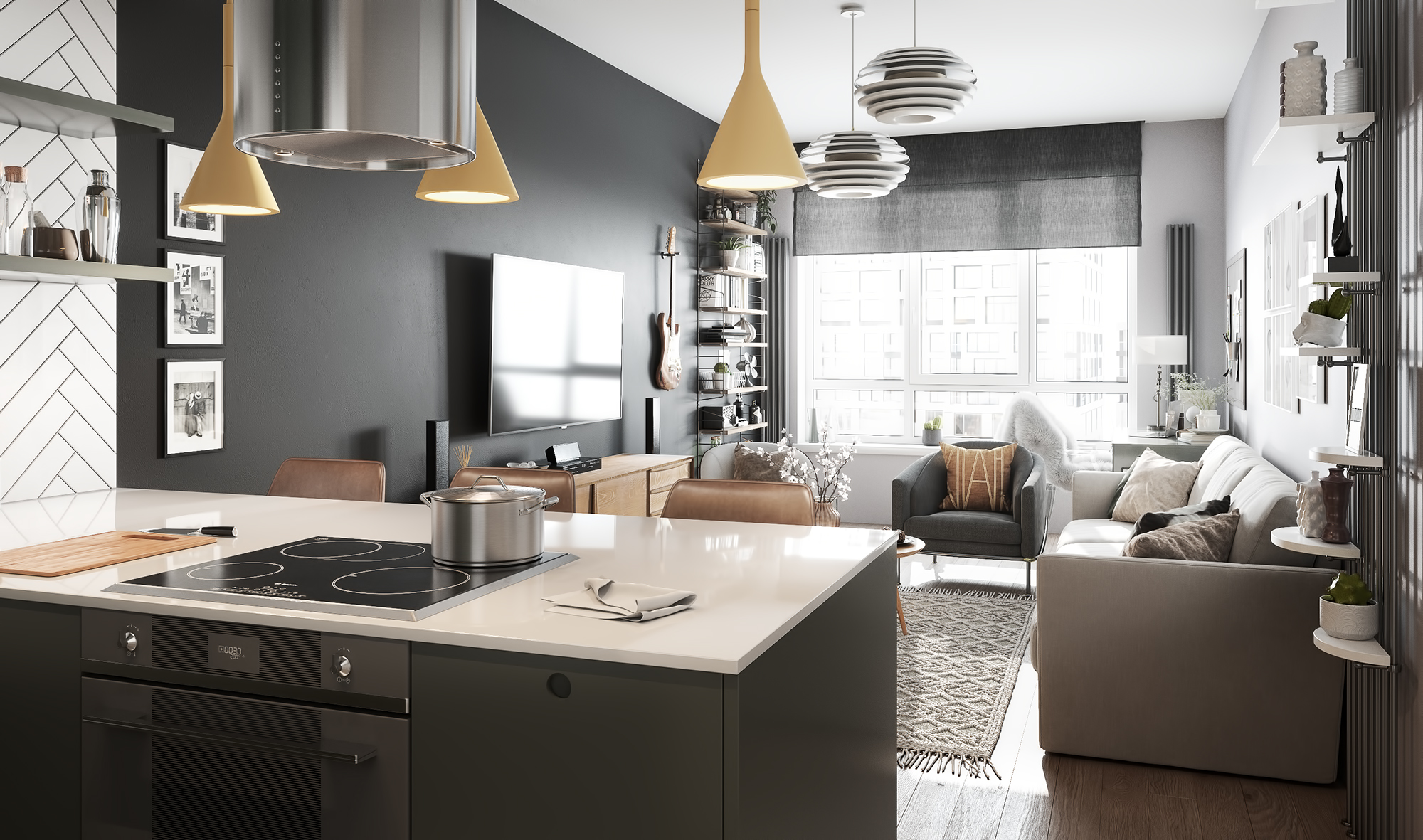 Living room and kitchen of a small apartment-1