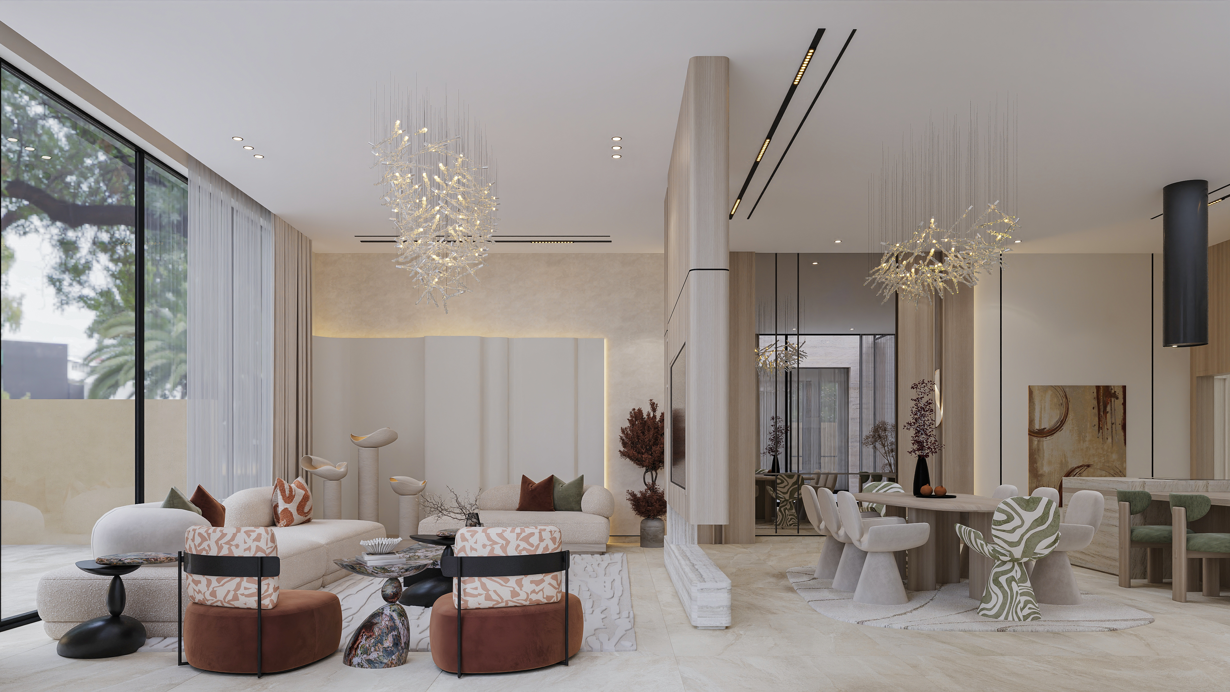 简约风客厅与餐厅丨阿联酋阿布扎比丨MENNA TAREK-4