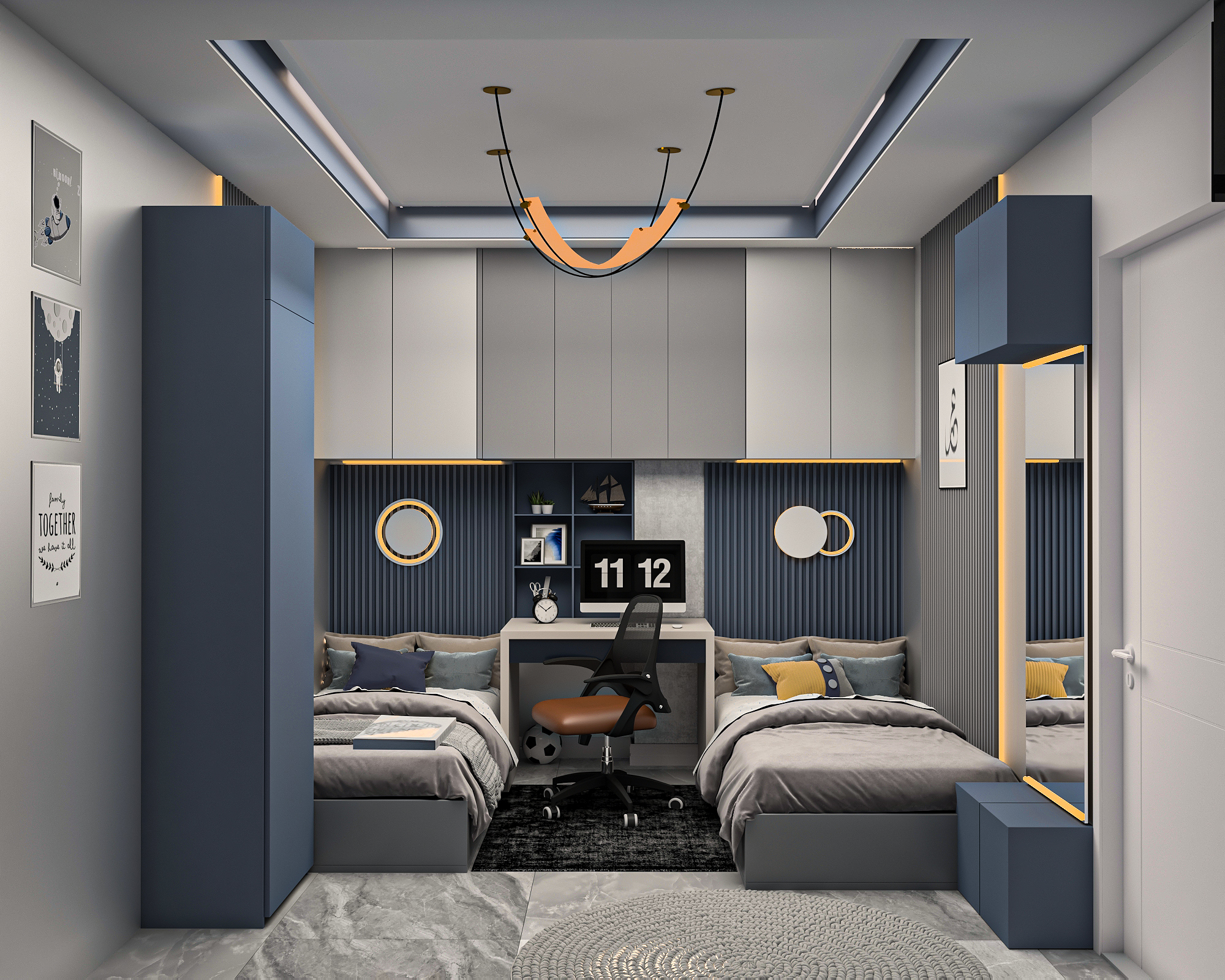 男孩女孩卧室现代室内设计-2