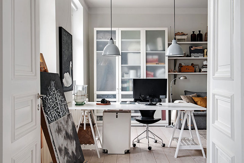 宽敞的厨房和餐厅里的图书馆：瑞典的大公寓-27