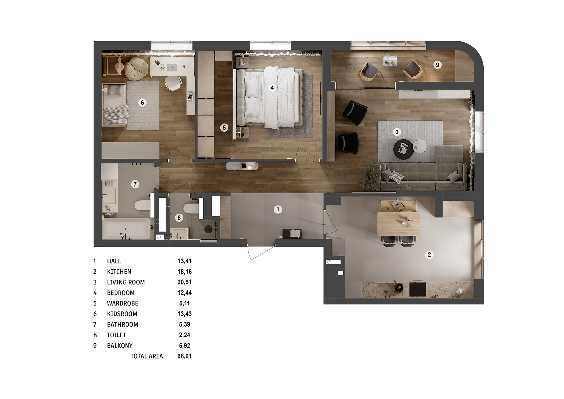 96.61㎡简约风公寓设计 回归家的质朴与纯粹            
            -49