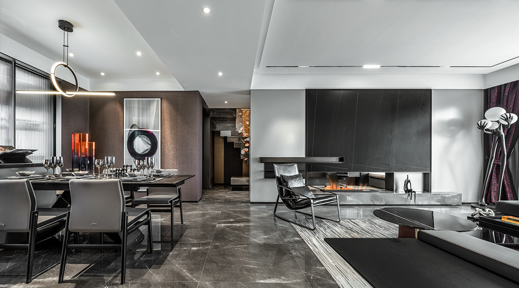 金泰中央公园上叠样板间 | 231㎡气质高级黑,简约时尚、格调十足!-23