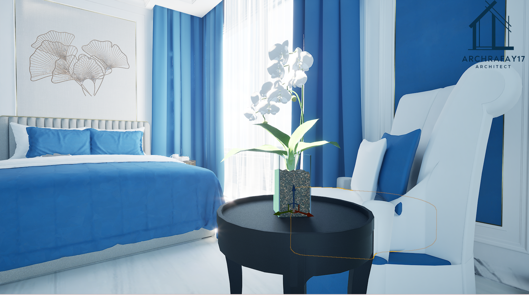 Minimalist Bed room interior design blue scheme-2