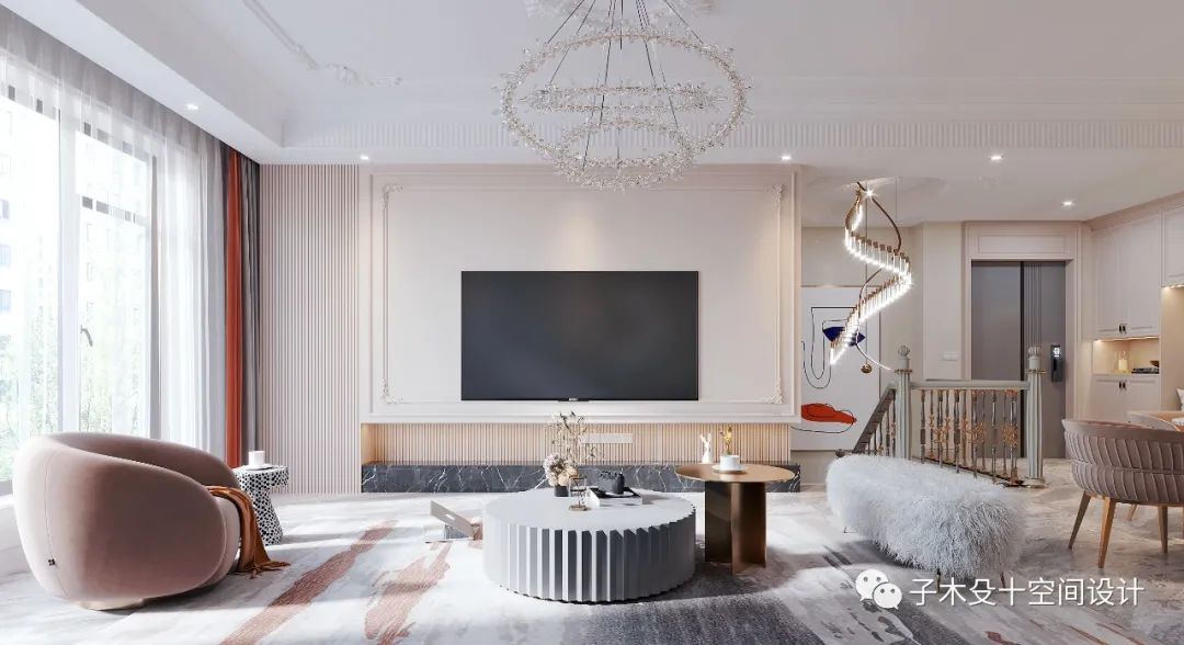 法式轻奢海城别墅丨子木殳十空间设计-15