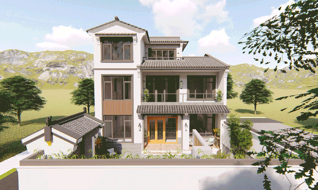 【设计师案例】土建参考造价71万,面宽11m×进深11.6m浙江余姚三层新中式别墅-1