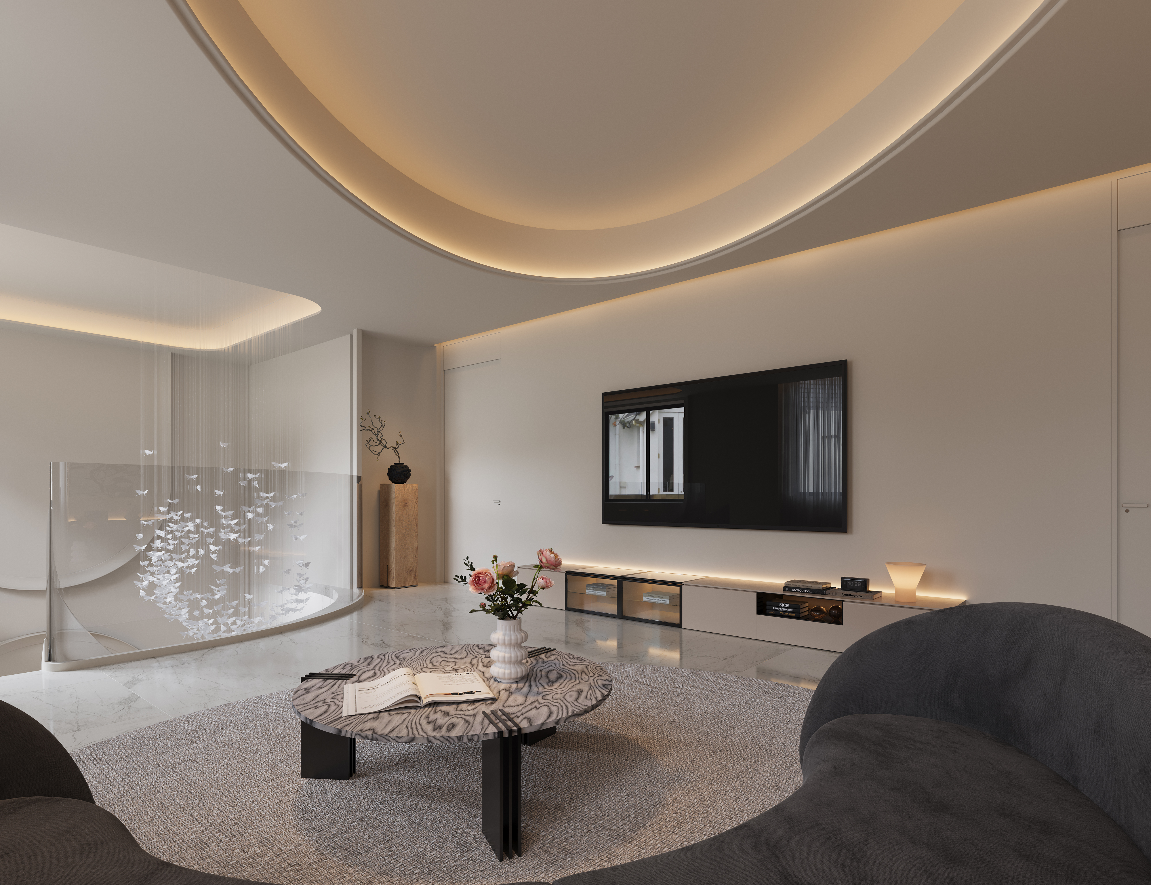 挑高别墅  轻奢客餐厅-12