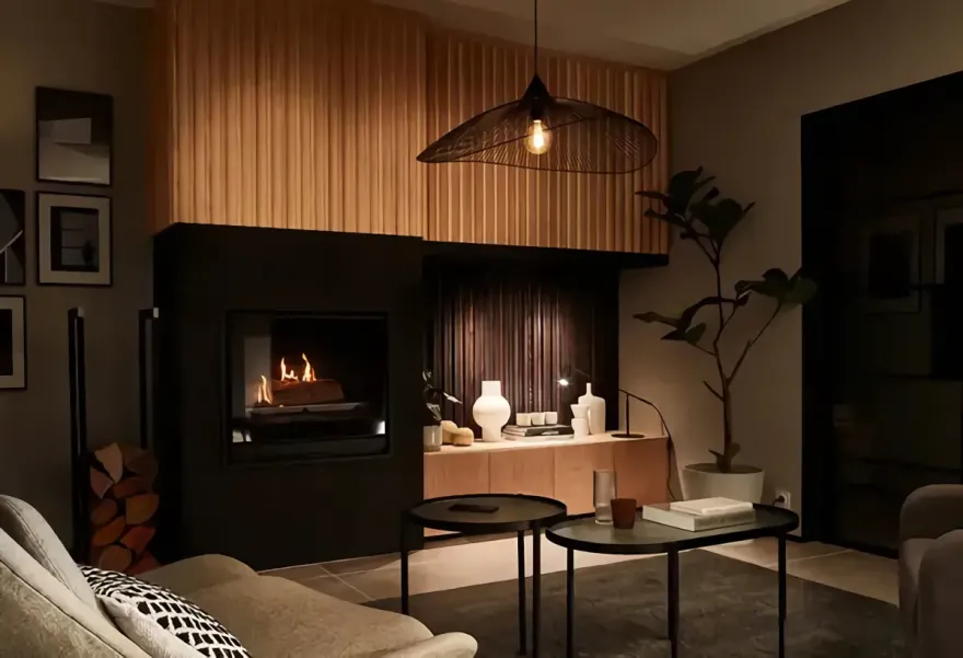 时尚工业风客厅,融入独特设计壁炉-1