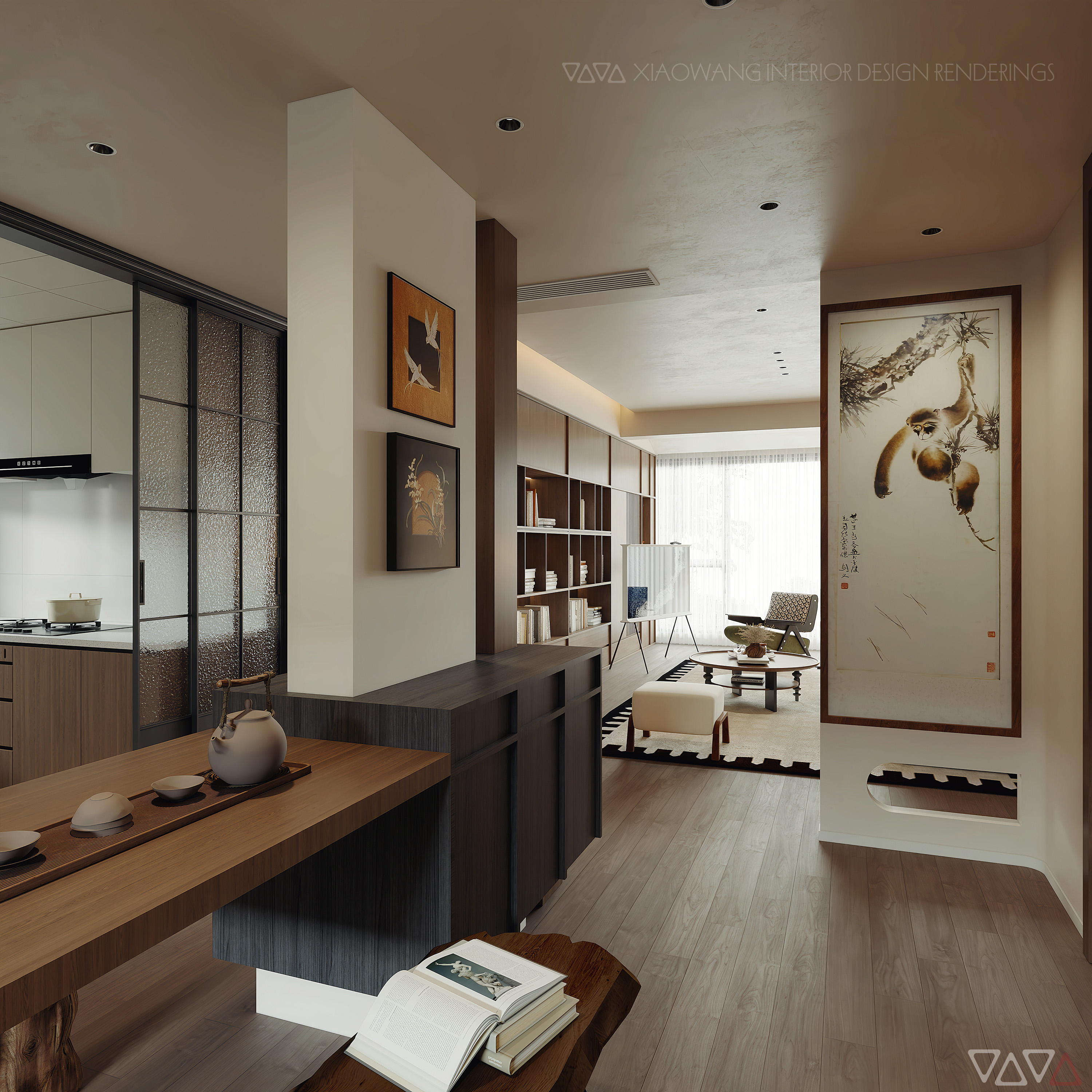 中古风 客餐厅 卧室 效果图-14