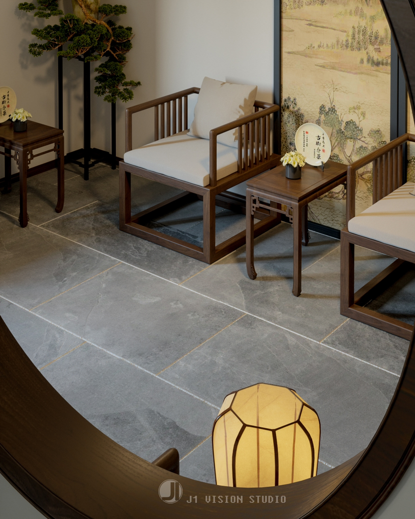 新中式茶室效果图渲染-3