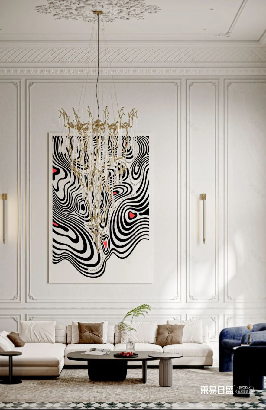 杭州装修|1000m²现代法式风别墅,挑空客厅简直美出天际-22