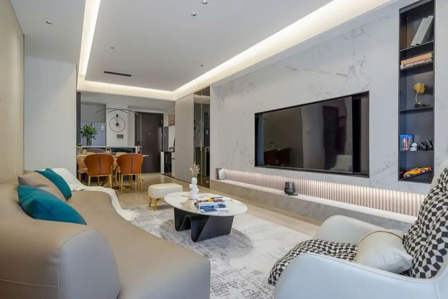 深圳120平三居15万装修,岩板木格栅碰撞出的极简舒适家,楼下邻居都羡慕!-13