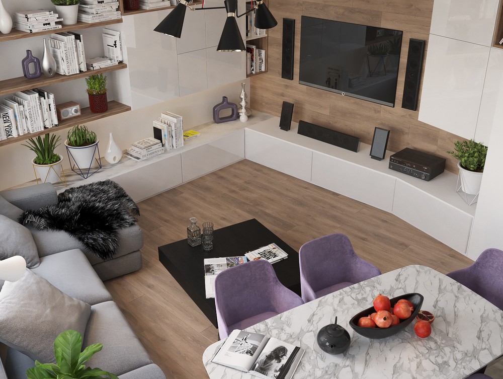 27㎡客厅,厨房和餐厅一体化空间设计丨设计师 Евгений Глазов-13