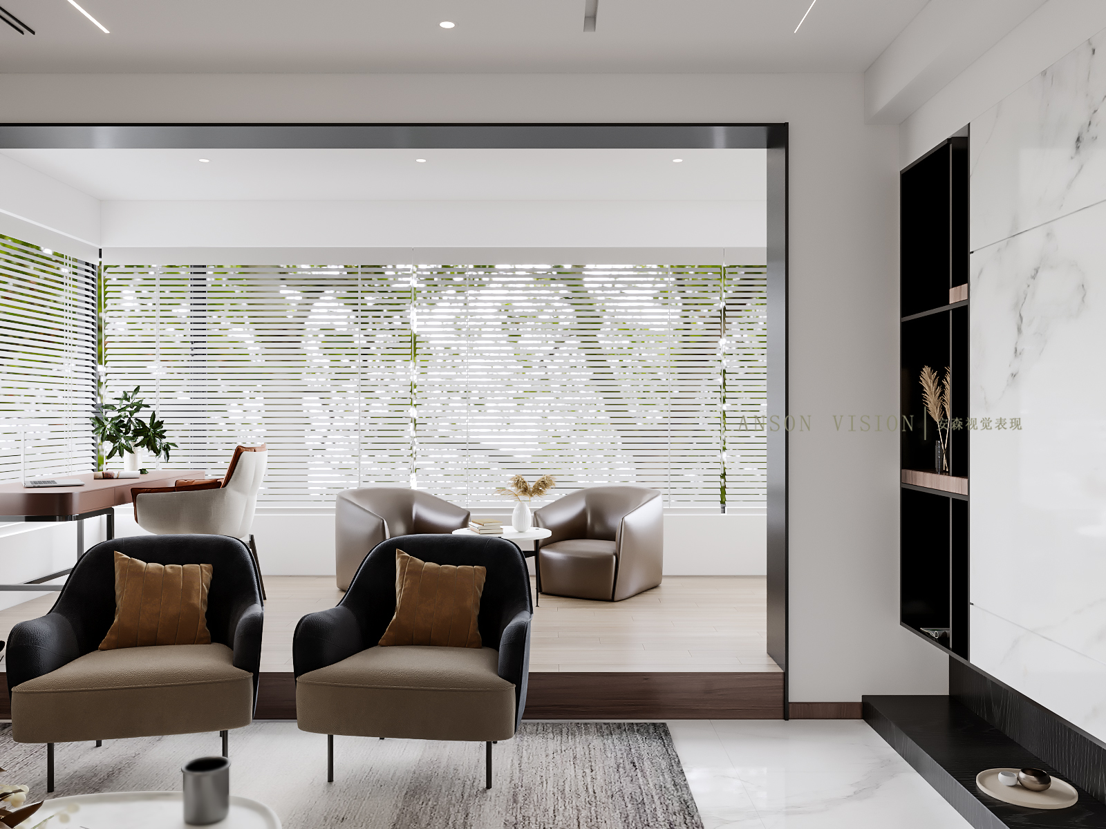 高级黑白灰家居设计，温馨木饰面营造氛围-9