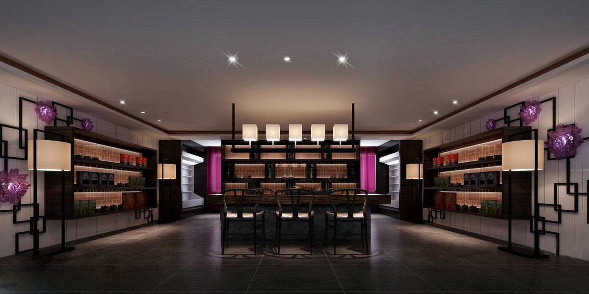 中式--禅意风格铭豪茶式效果图-2