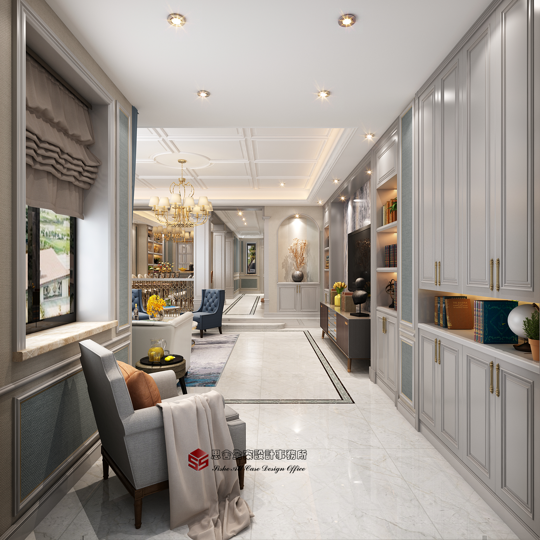 融合两种风格的地下室轻奢美式空间设计-15