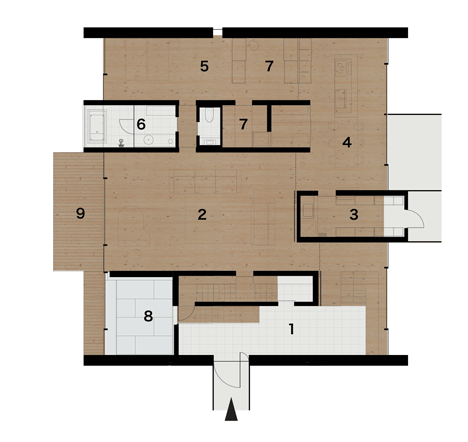 Curving roofline enhances acoustics inside house by NKS Architects-28