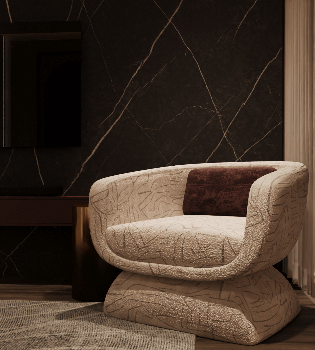 Neo Classic Bedroom | White & Burgundy Elegance-15