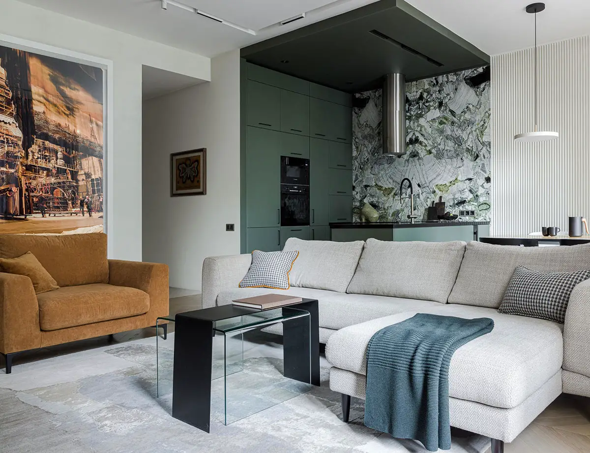 独特绿角厨房，打破平凡的现代设计公寓-1