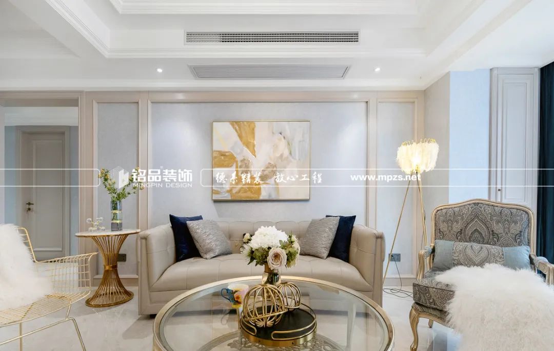 150㎡美式轻奢婚房，沁蓝米咖配色展现小资情调-33