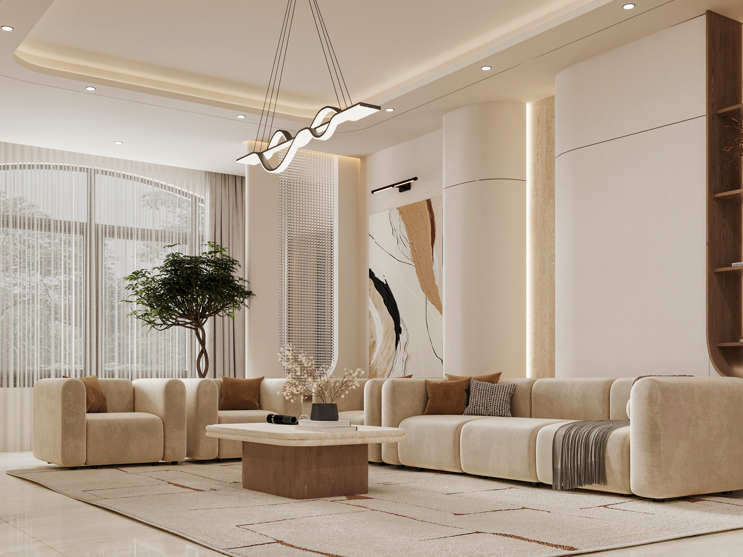 Living Room with Open kitchen Design 客厅-4