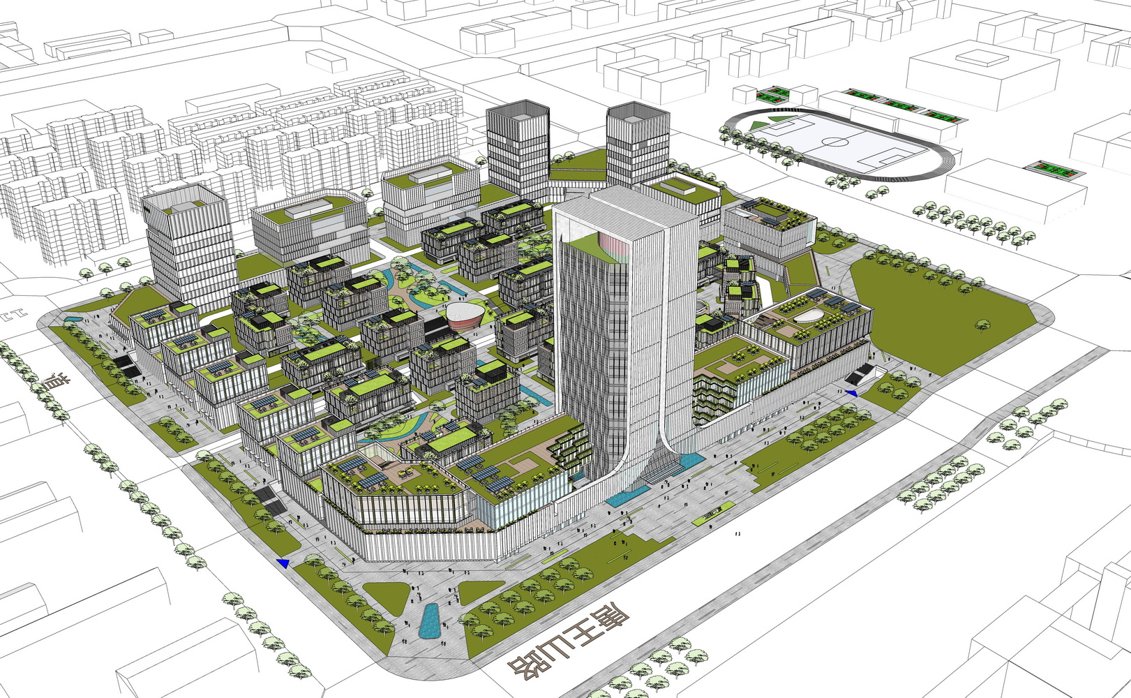 现代产业园办公楼SU模型-1