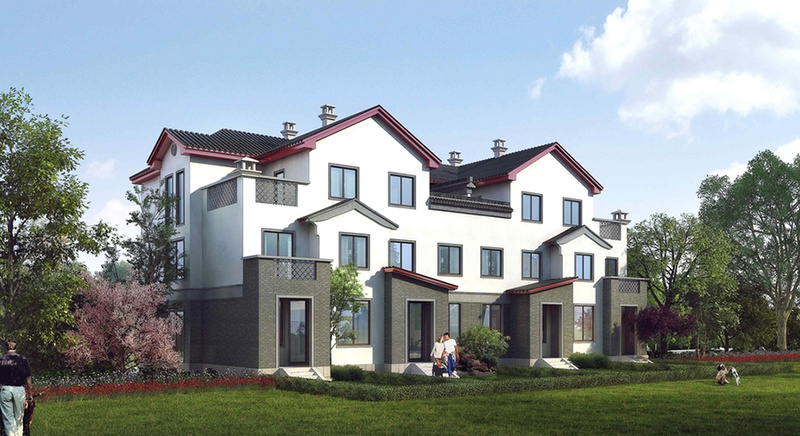 联排别墅双拼别墅建筑外观设计案例效果图-13