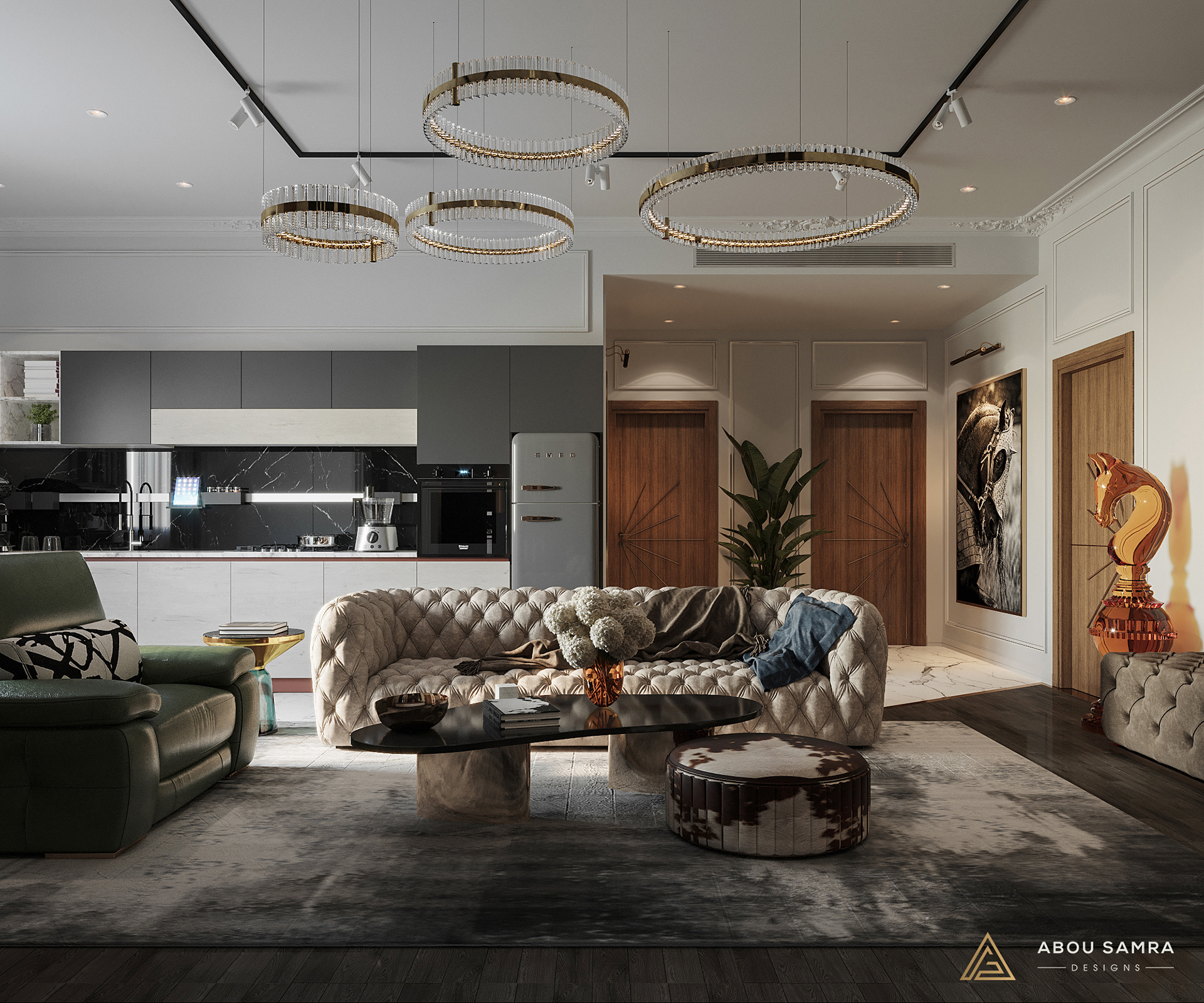 带小厨房的客厅丨沙特阿拉伯丨Abou Samra Group-8