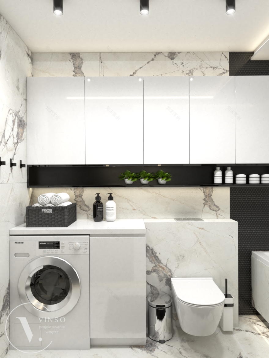 黑白风格的浴室丨波兰塔尔努夫-5