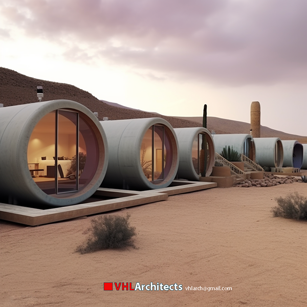 Concrete pipes house in the desert West African-9