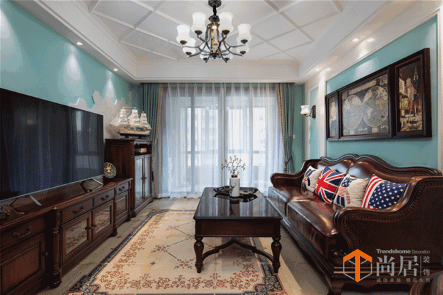 104㎡美式田园风，蒂芙尼蓝带来清新浪漫-5