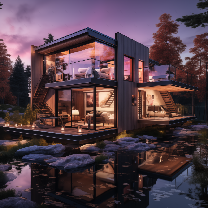 宁静湖畔现代风两层小屋-10