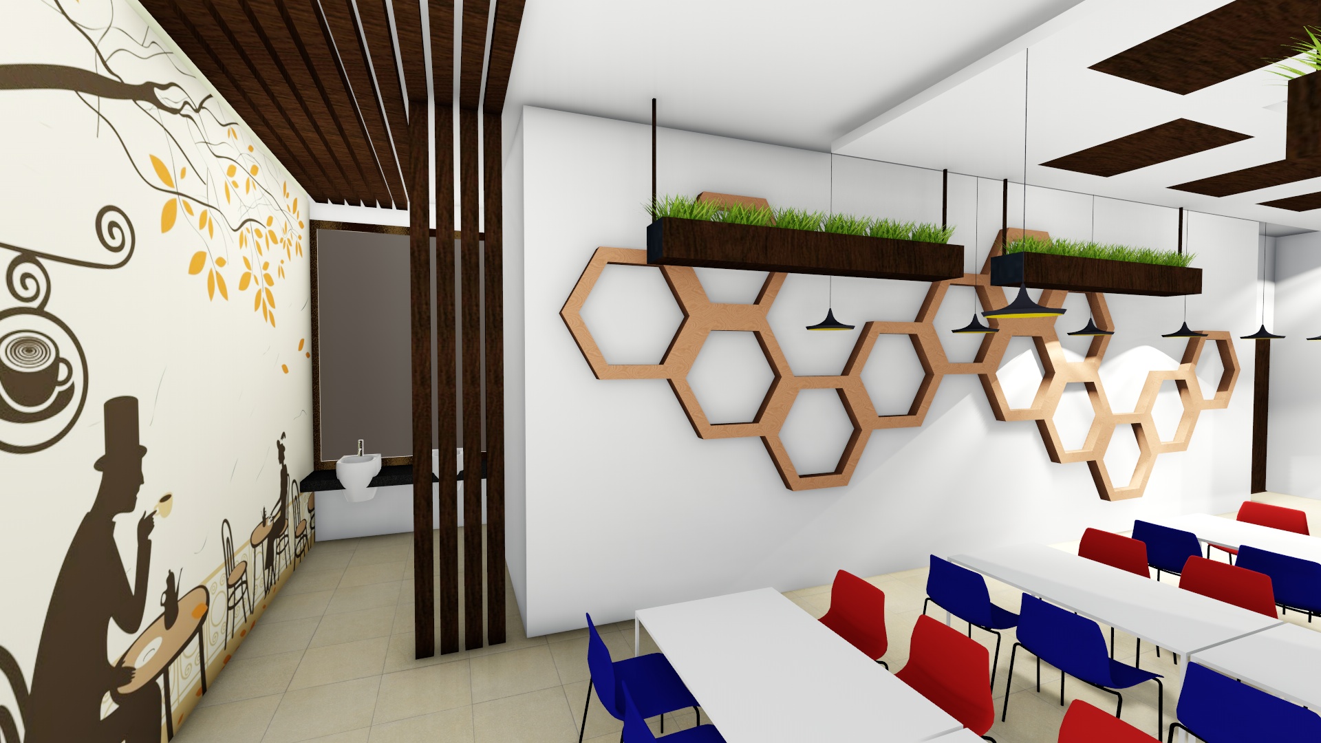 创意六边形百叶窗咖啡厅-19