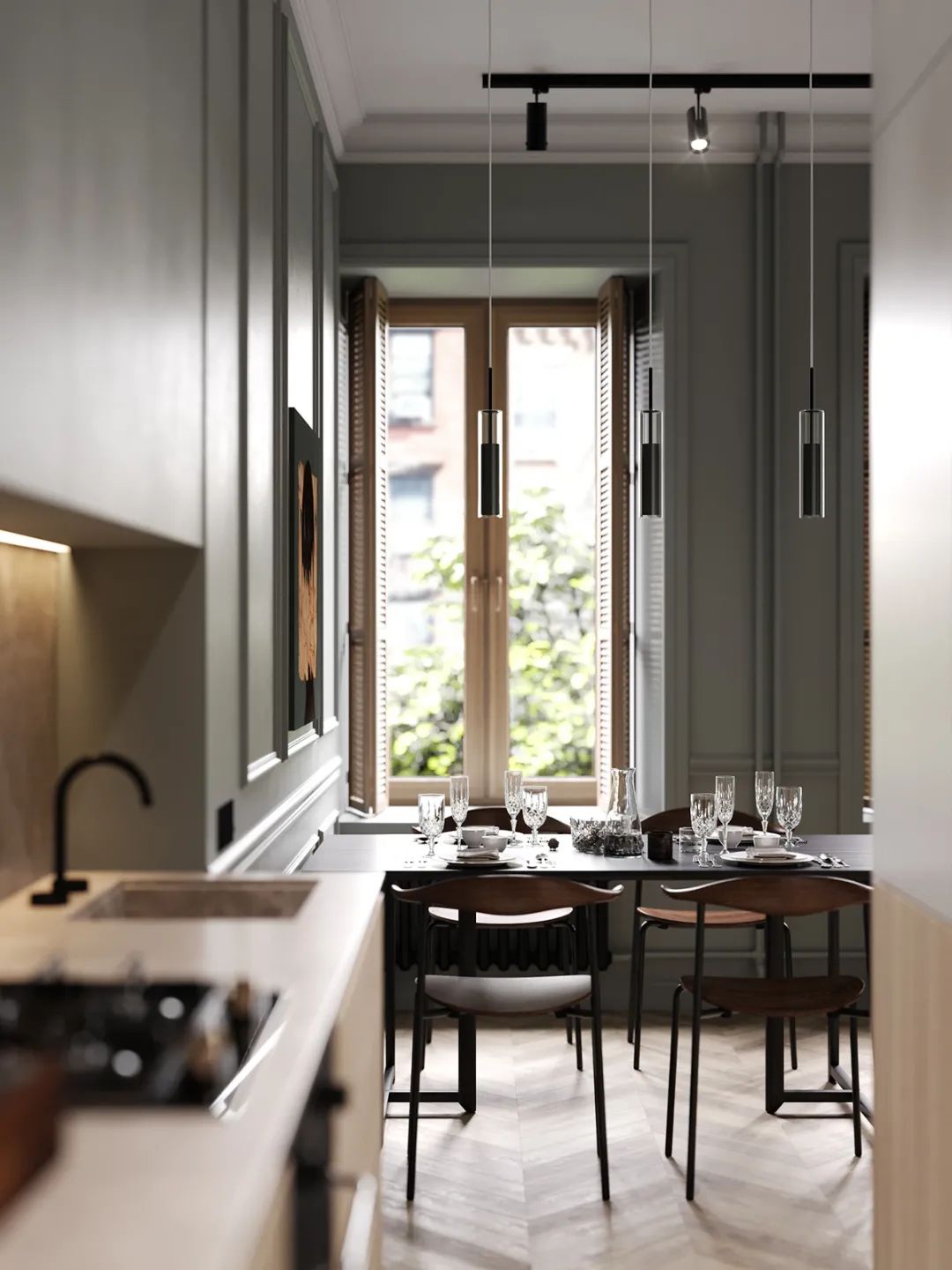 莫斯科 66㎡莫兰迪简约风公寓,玻璃隔断打造开放式空间-58