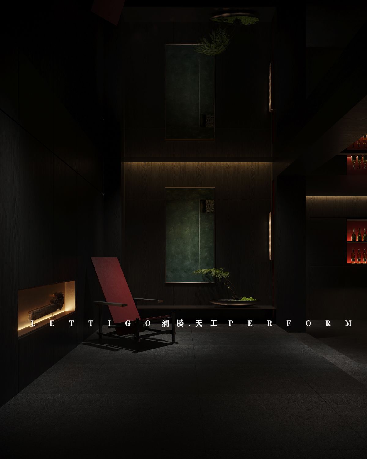 高级感暗色调餐厅会所包间-7