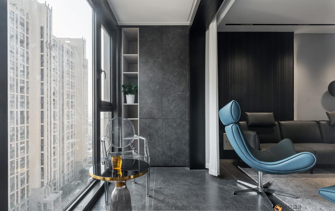 极简黑白灰空间中的宁静“蓝”-29