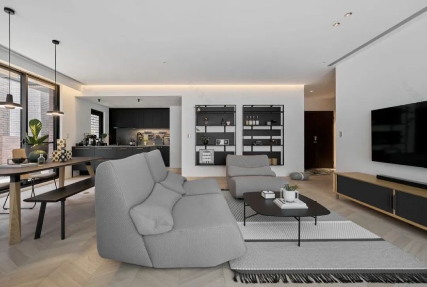 现代黑白灰搭配的北欧风住宅丨工作室-7