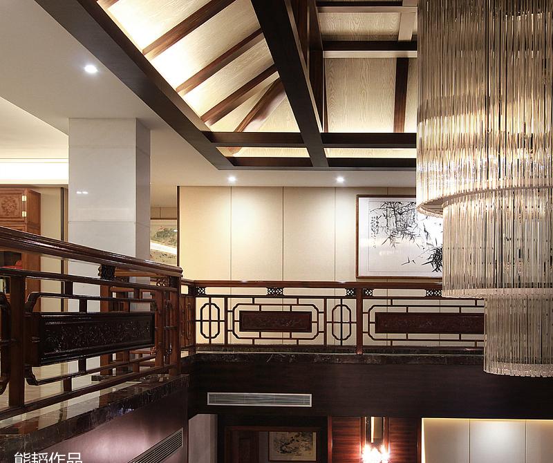 苏州园林别墅 | 实木吊灯栅格天花，打造气势磅礴之美-12