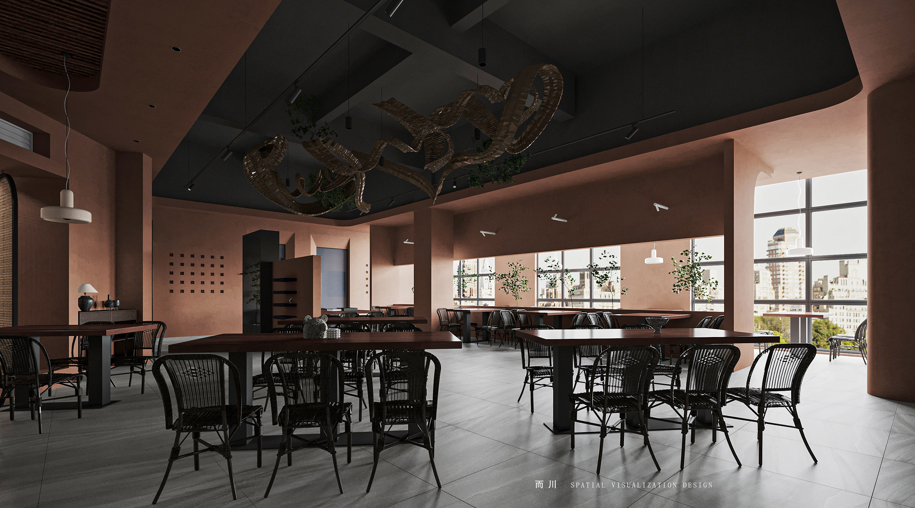 现代餐厅丨而川空间可视化工作室-6