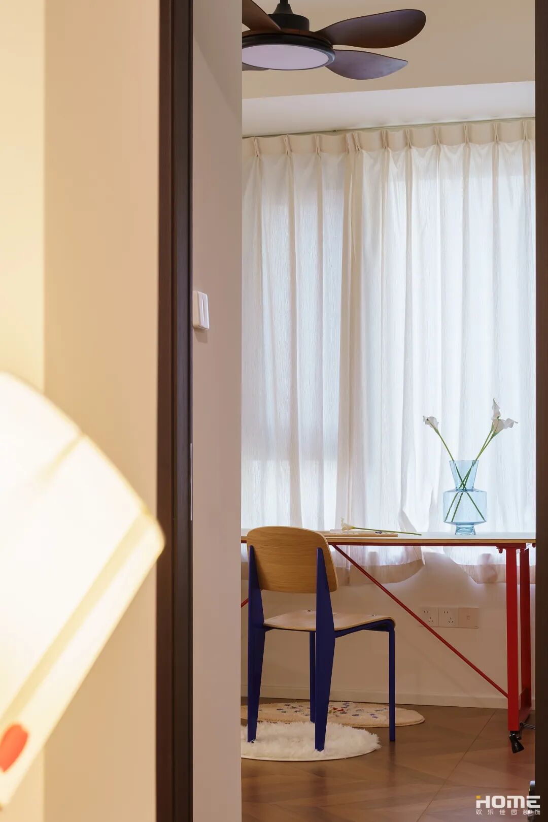 佳园实景|莓想|105㎡包豪斯中古风，三室改两室，大胆鲜活的色彩推门直接被硬控！-55