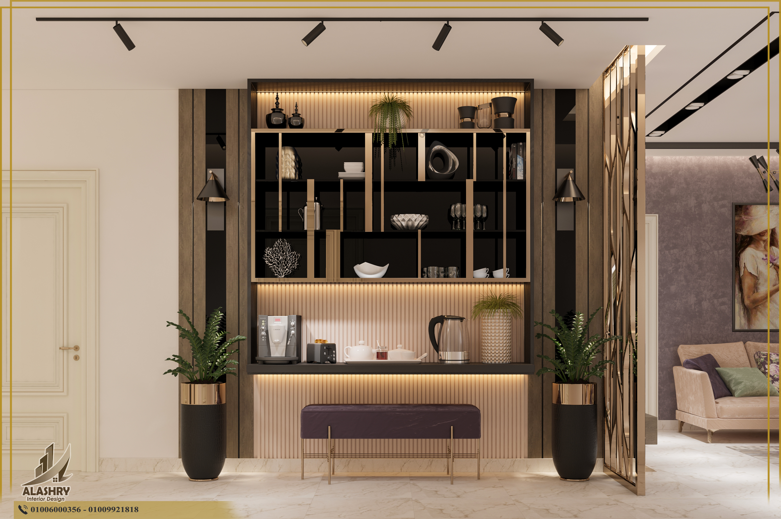 Modern Purple Living Area With Coffee Corner-2