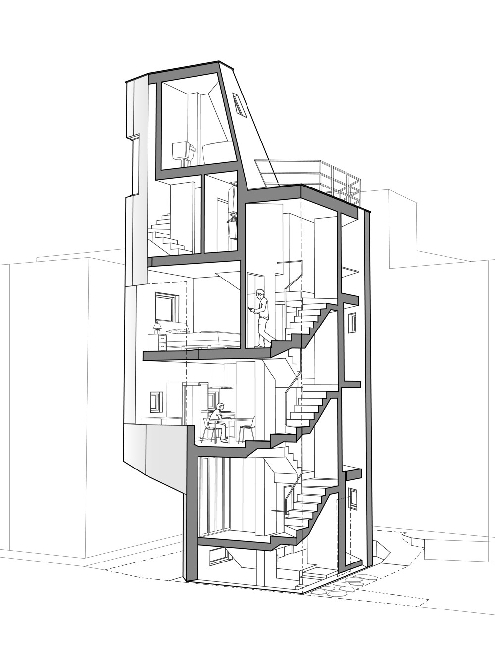首尔“裂缝”之家 | 小地块中的大空间设计-68