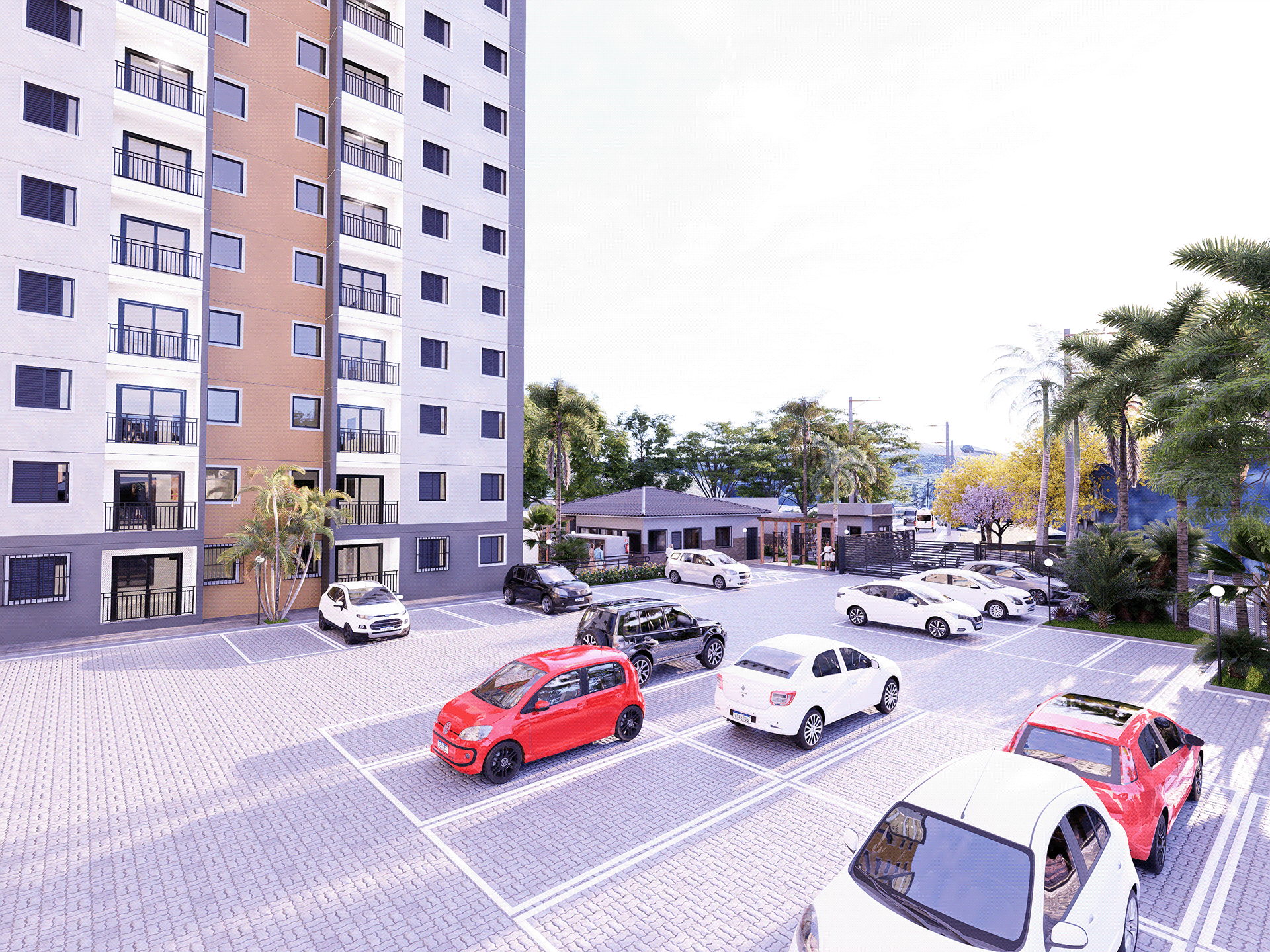 Visualização Arquitetônica: Fachada e Área de Lazer-19