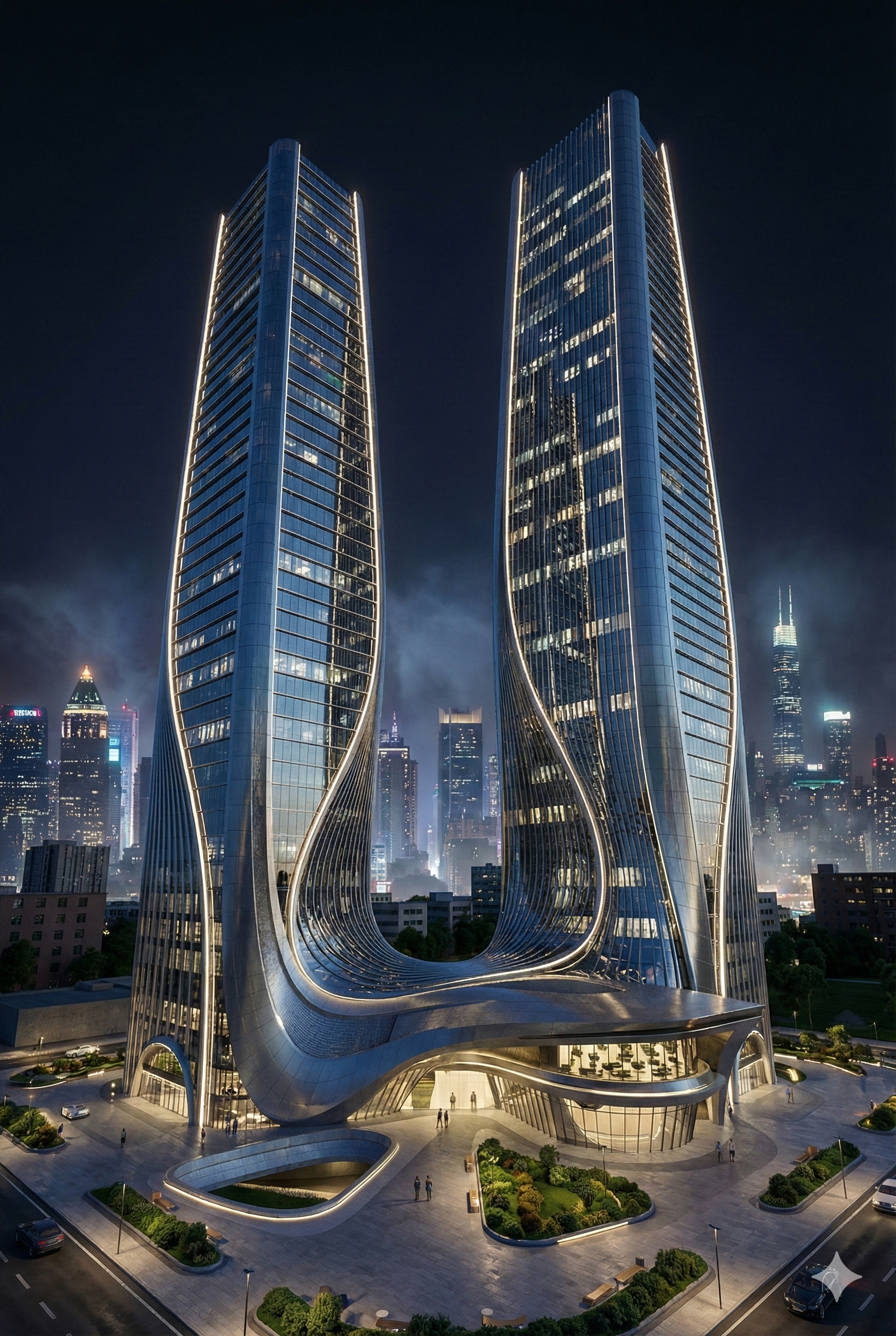 Futuristic Twin Scraper Visualization-15