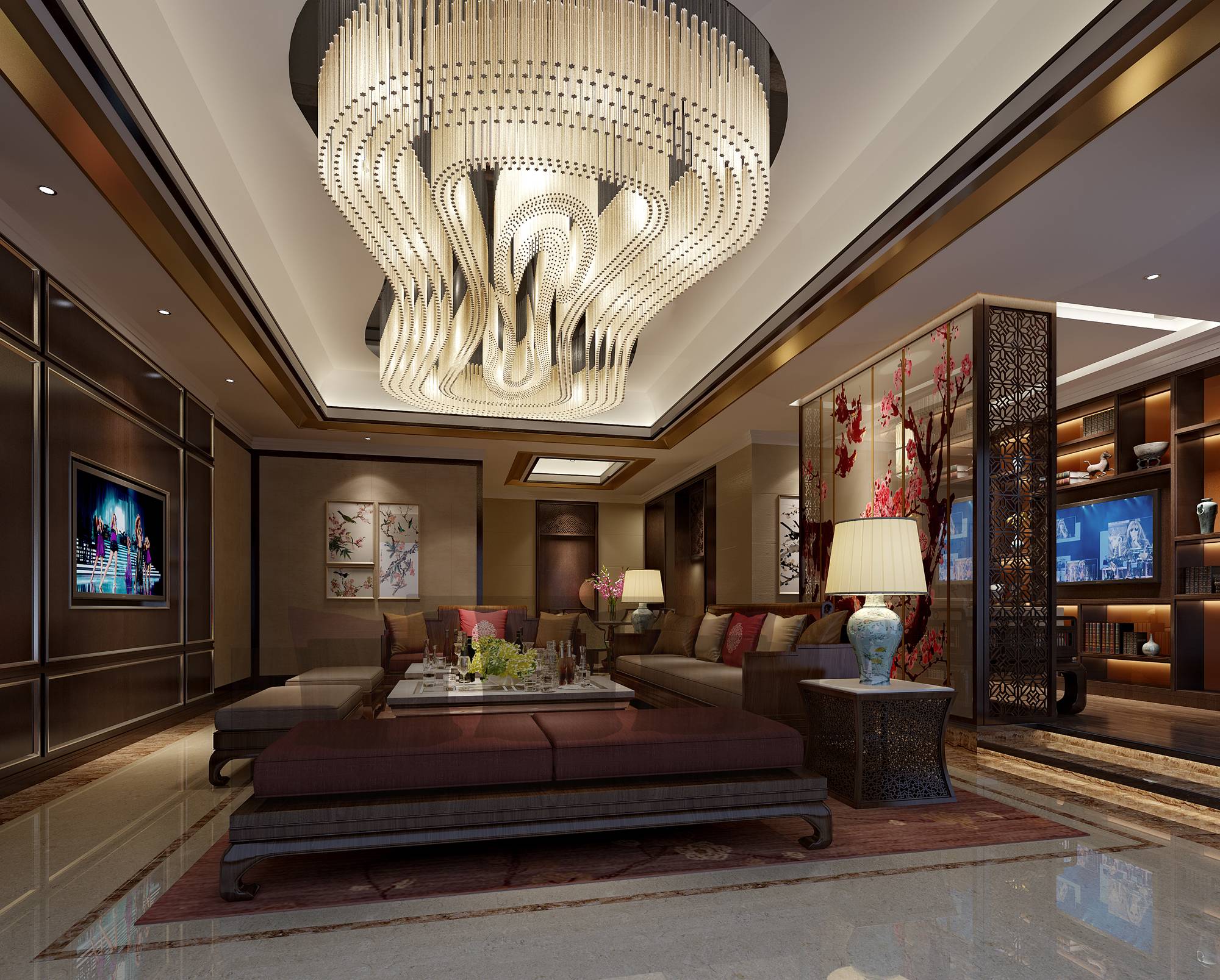 新中式 中式古典 奢华家装别墅样板房-13-15