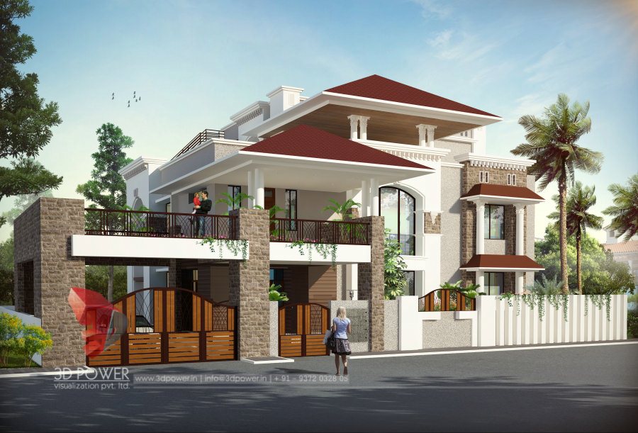 bungalow architectural rendering top 3d walkthrough rendering-5